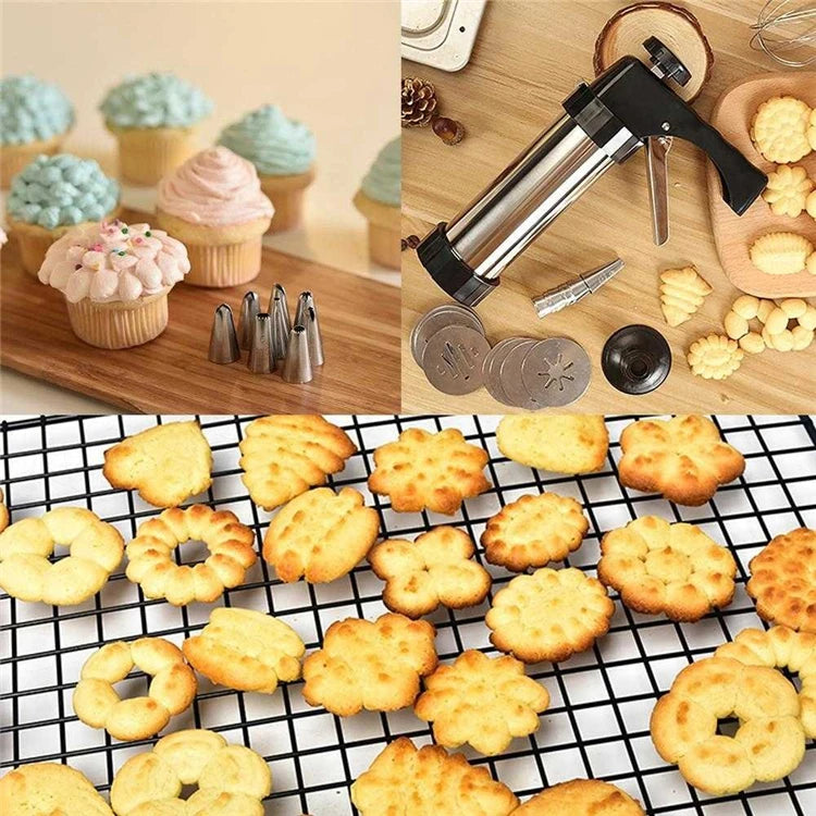 Cookie Press Kit Biscuits Maker Gun Sets With 13 Cookie Press Molds & 8 Pastry Piping Nozzles Cake Decorator Sets KC0225