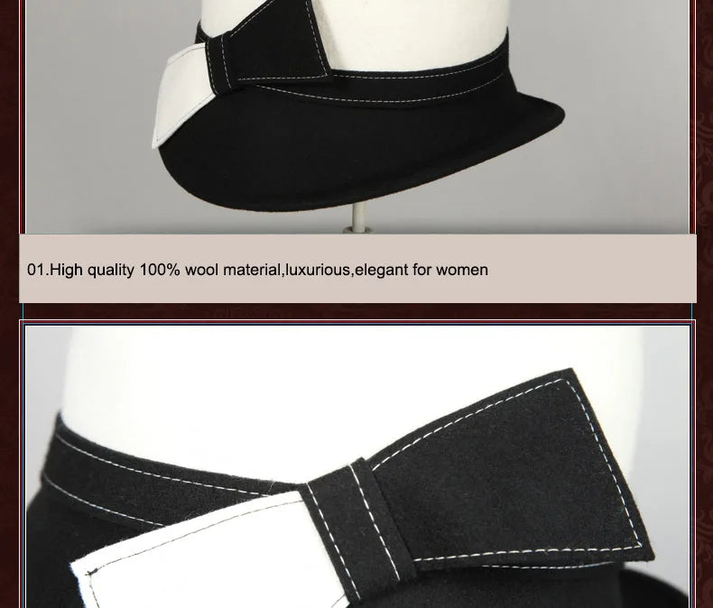FS Wide Brim White Wool Felt Hats Bow Bowler Fedora Hat For Women Femme Tea Party Dress Cloche Ladies Church Fedoras Caps Hat