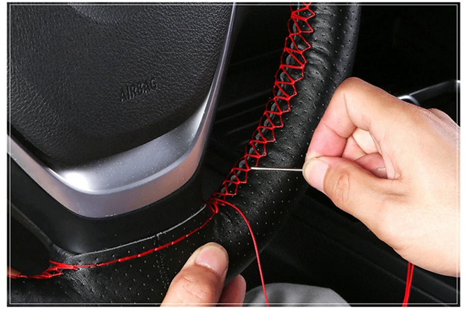38cm Steering Wheel Covers soft Artificia Leather braid on the steering-wheel of Car With Needle and Thread Interior accessories
