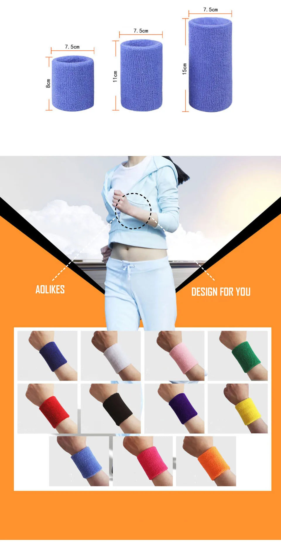 AOLIKES 1PCS Wrist Brace Support Wrap Tennis Wristband Sport Sweatband for Gym Basketball Volleyball Hand Sweat Band Polsband
