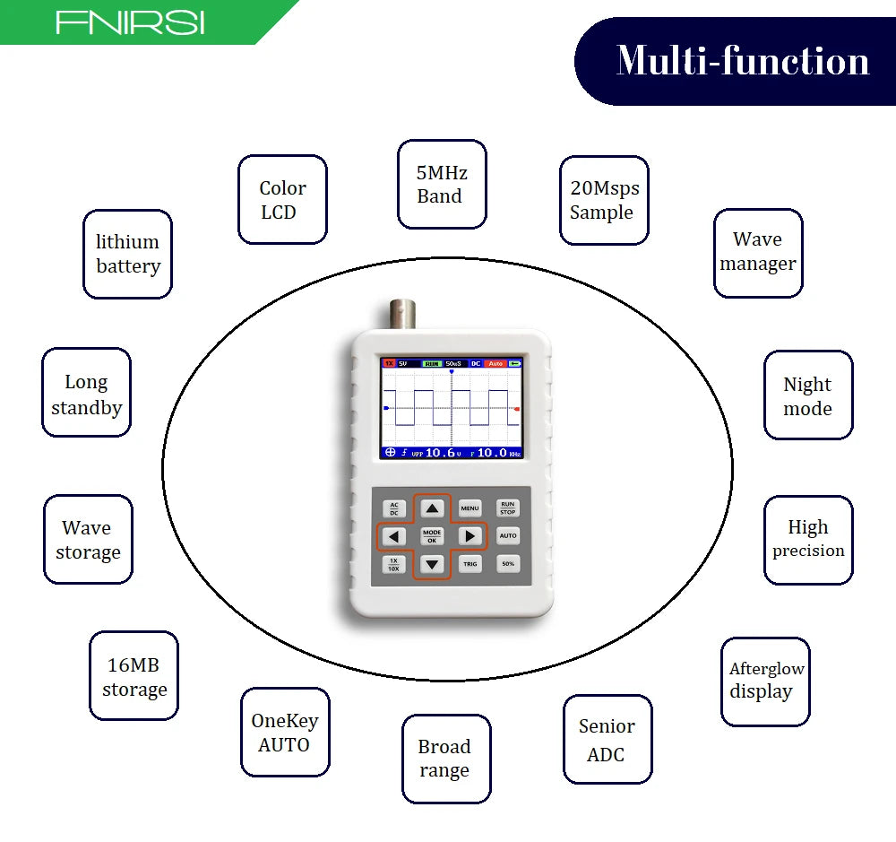 FNIRSI DSO PRO Mini Digital Oscilloscope 5MHz Analog Bandwidth 20MSps Sampling Rate Support Waveform Storage Viewing