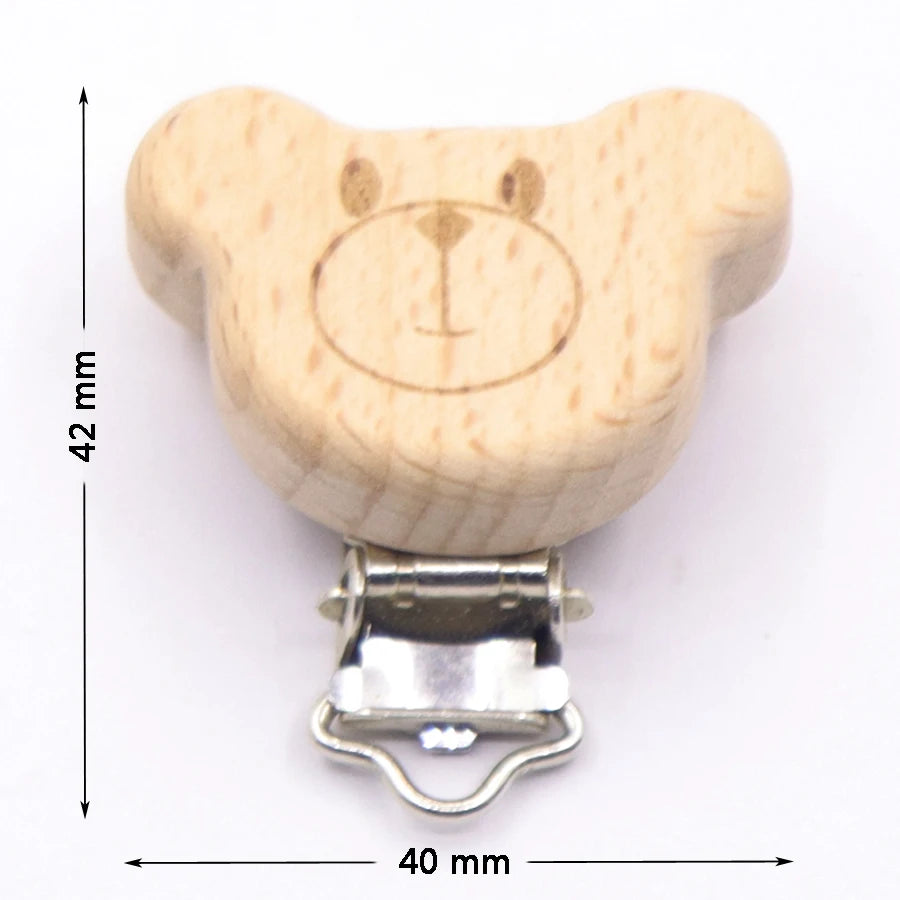 5Pcs/Lot Food Grade Beech Wooden Clip Animal Heart Shape Dummy Clip for Baby Teething Pacifier Chain Holder DIY Accesories