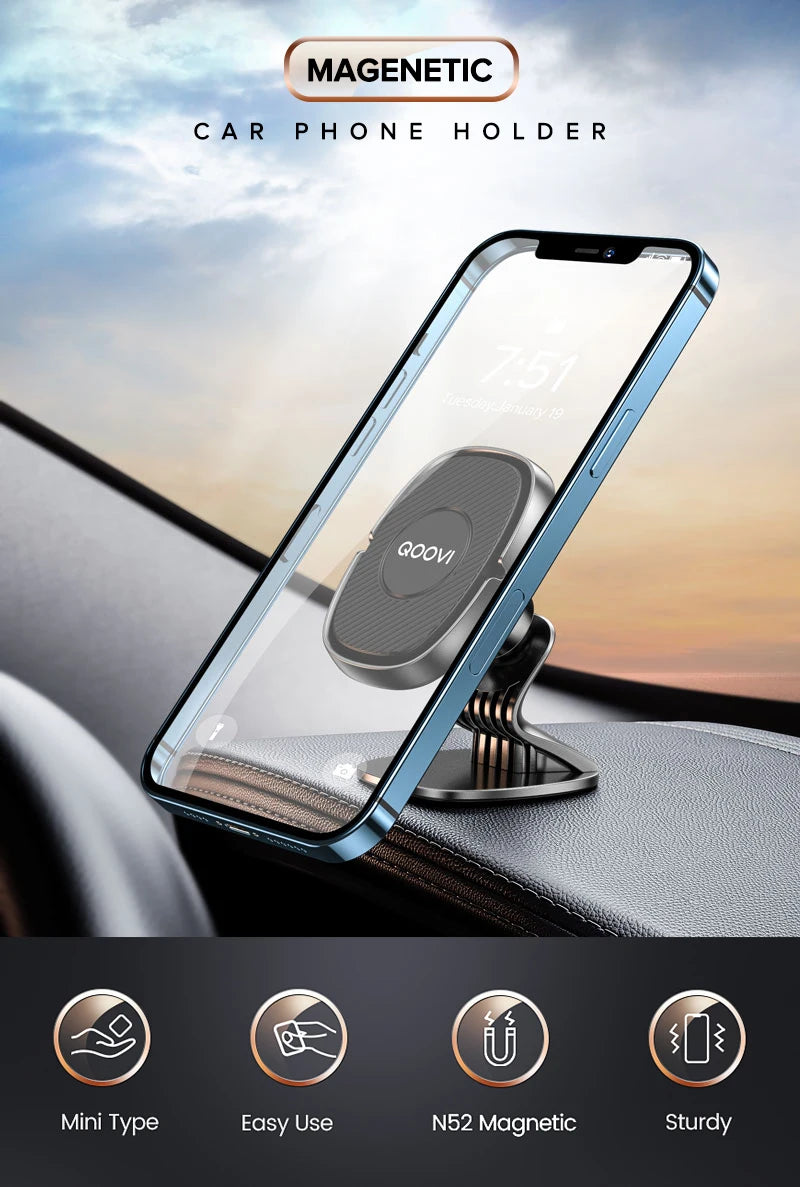 QOOVI Magnetic Car Phone Holder Stand 360 Degree Mobile Cell Air Vent Magnet Mount GPS Support For iPhone Xiaomi Samsung Huawei