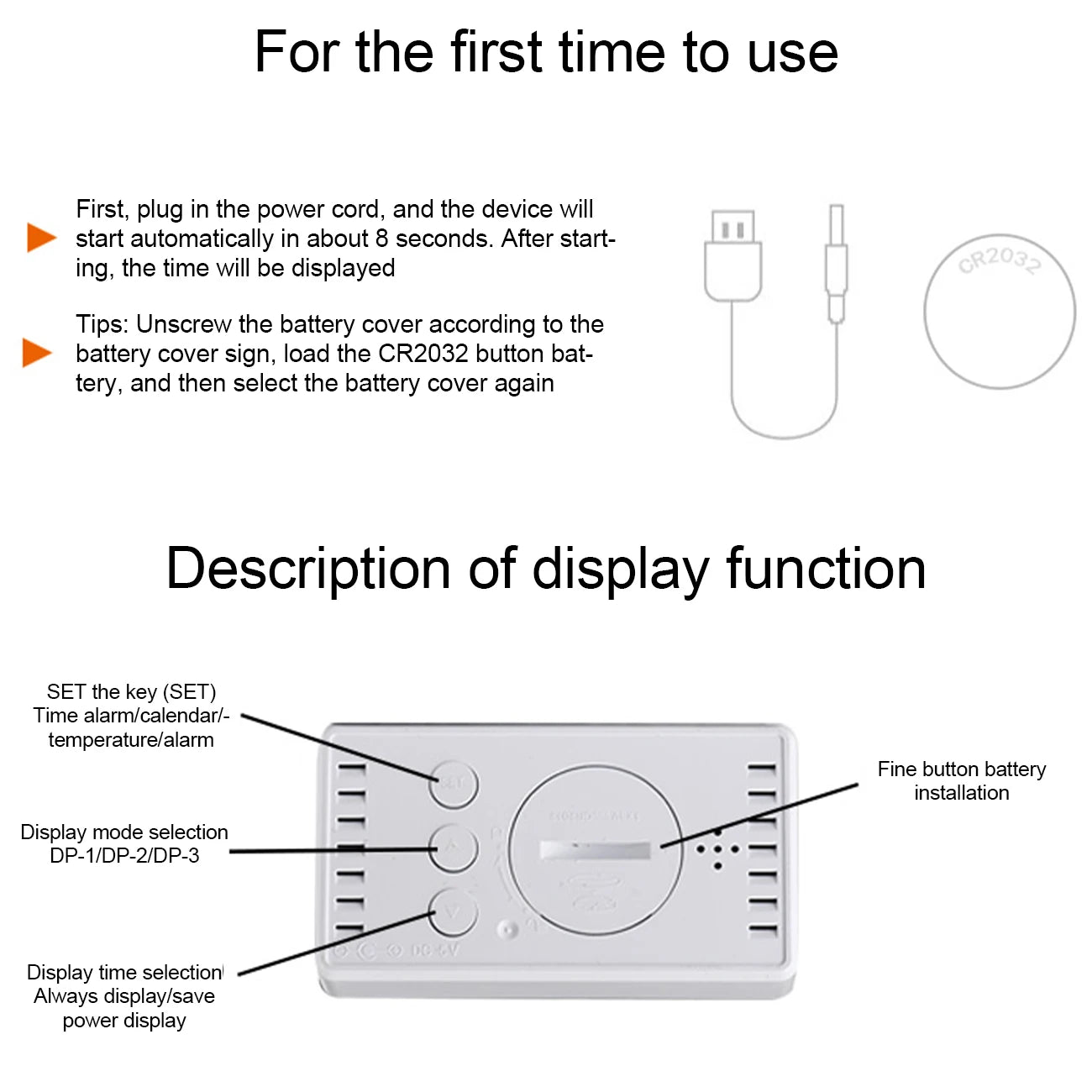 LED Digital Mirror Alarm Clock Mini Clock Multifunctional Snooze Display Time Night LCD Light Table Desktop USB 5v/No Battery