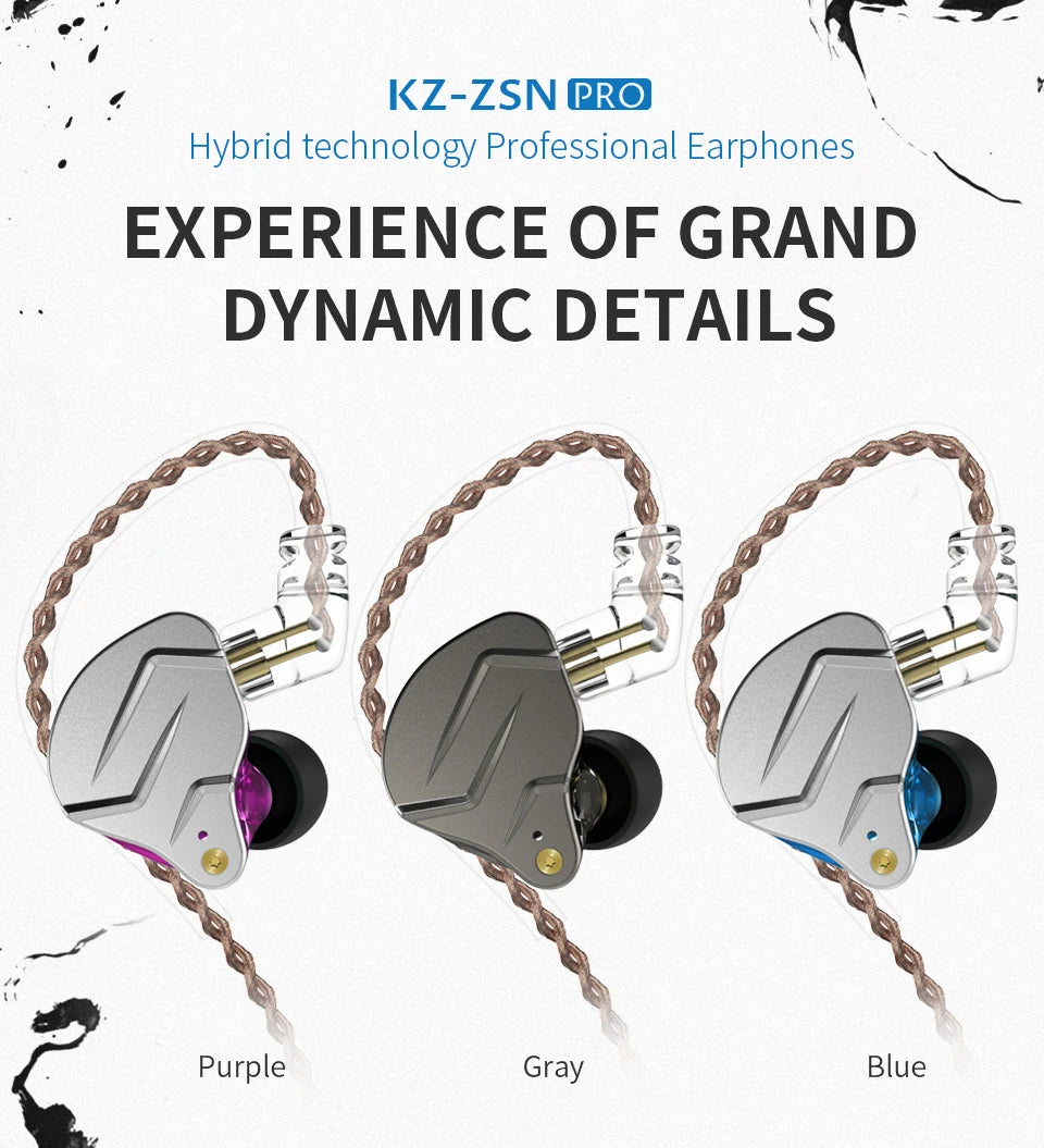KZ ZSN PRO 1BA 1DD Hybrid Drive In Ear Earphones HIFI Metal Bass Earbud Sport Music Headset Replaceable Cable ZS10 PRO ZSX ZSTX