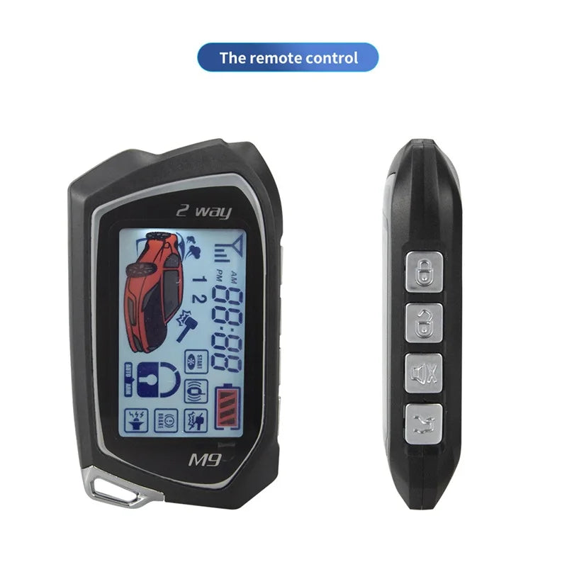 2 Way Car Alarm LCD Display Remote Start Push Button Shock Sensor Microwave Detection Warning Universal System With Siren