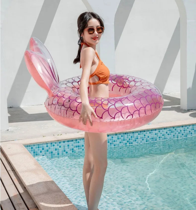 Rooxin Inflatable Swimming Ring Mermaid With Backrest Pool Floaters for Adult Teens Water Play Tube Swimming Mattress Pool Toys