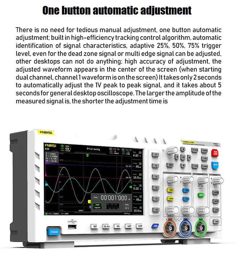 FNIRSI-1014D Dual Channel Desktop Digital Oscilloscope 100MHz* 2 Analog Bandwidth 1GSa/s Sampling Rate 10Mhz  Signal Generator