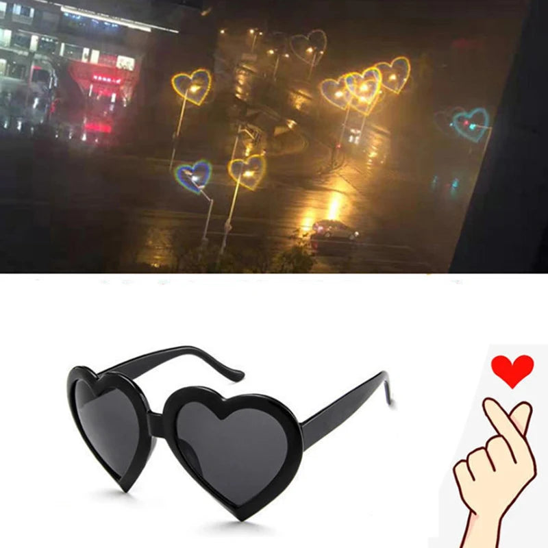 Love Heart Shaped Effects Glasses Watch The Lights Change to Heart Shape At Night Diffraction Glasses Women Fashion Sunglasses