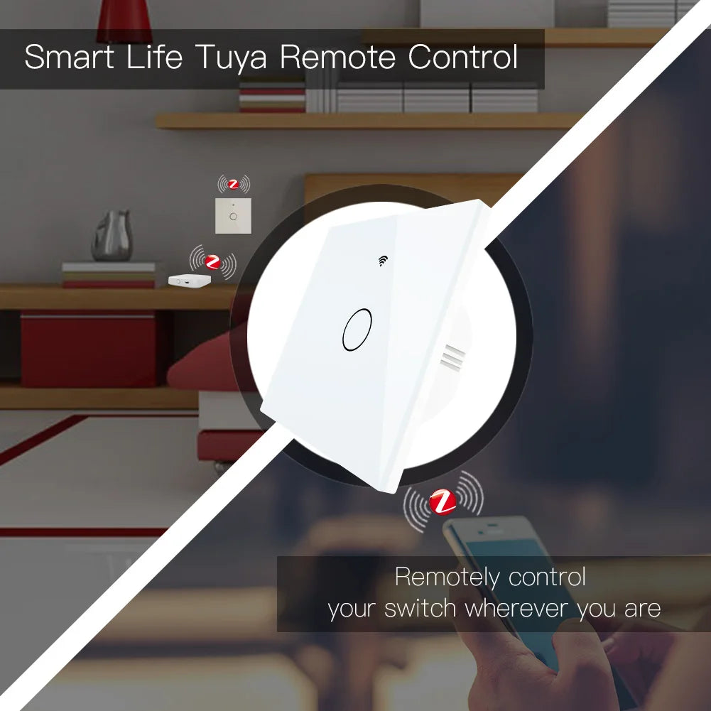 ZigBee Wall Touch Smart Light Switch With Neutral/No Neutral ,No Capacitor Smart Life/Tuya Works with Alexa,Google Hub Required