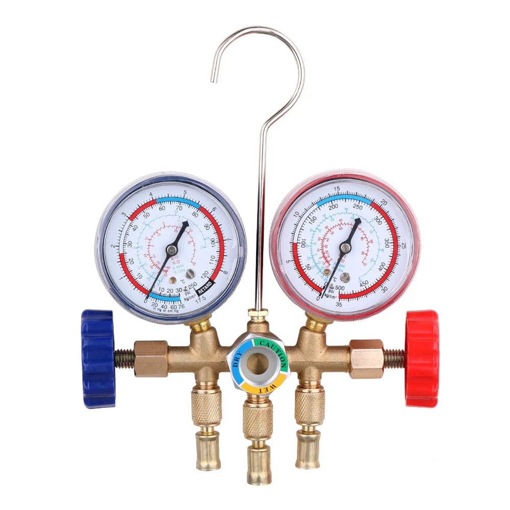2024 Air Condition Gauge for R12 R22 R-404A R-134a Refrigerants, Manifold Gauge Manometer Valve 500psi with Visual Mirror