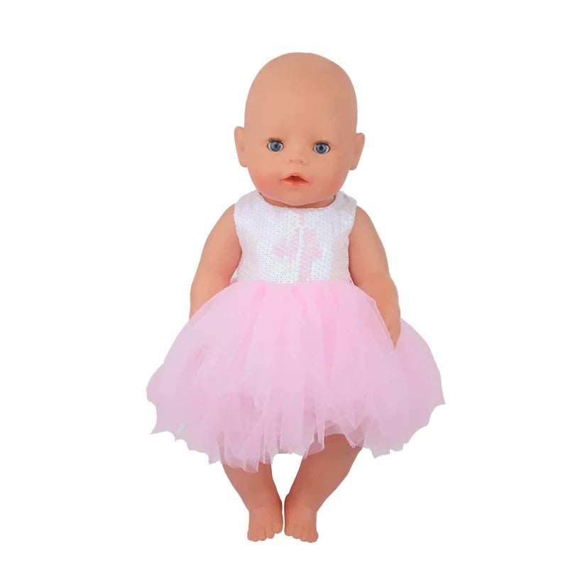 Sequins Dress Doll Clothes For 17 Inch&43cm Baby New Born Doll Brilliant Party Reunion Doll Skirt For American 18 Inch Doll DIY