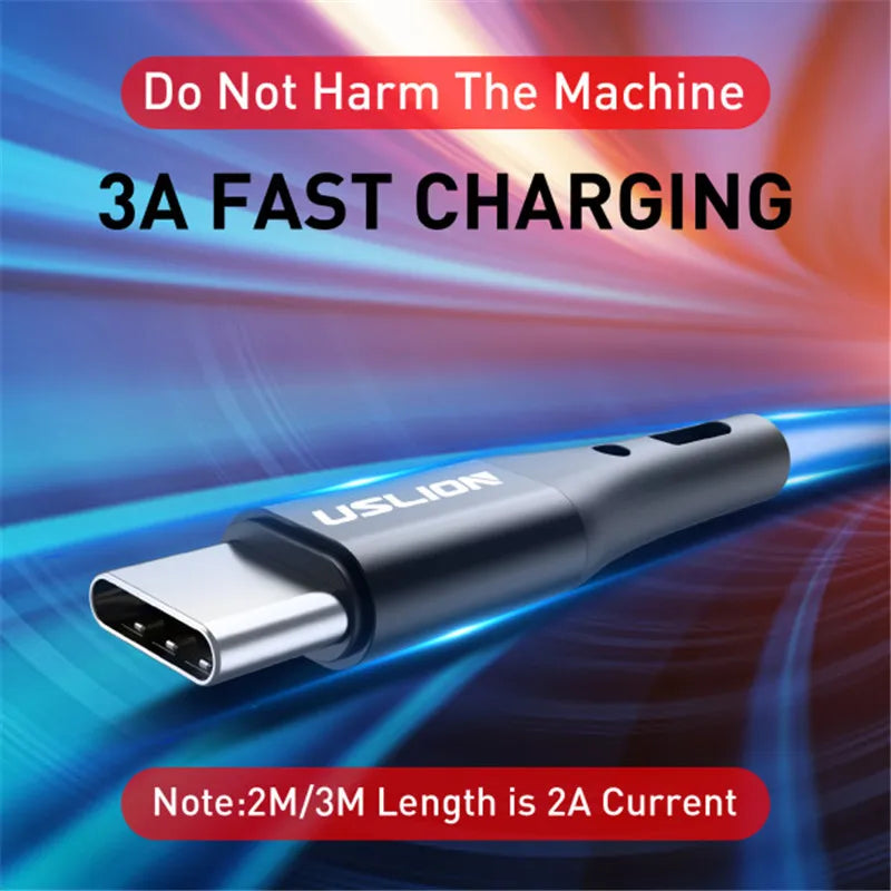 USLION Black Micro USB Cable Fast Charging For Xiaomi Android Mobile Phone Data Cable for Samsung Micro USB Charger Wires 3M/2M
