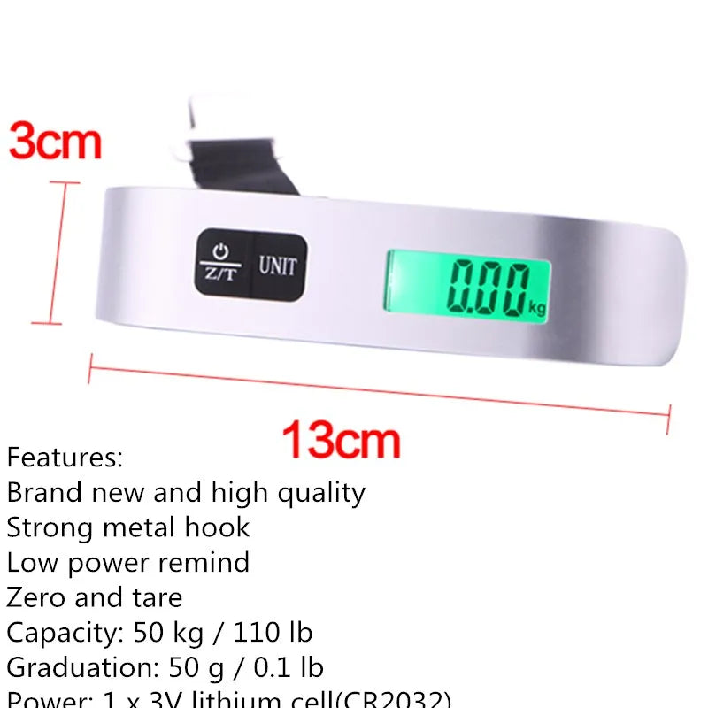 50kg Portable Hanging Scale Electronic Hand Luggage Scale Digital Display Suitcase 110lb Travel Baggage Bag Weighing Tools
