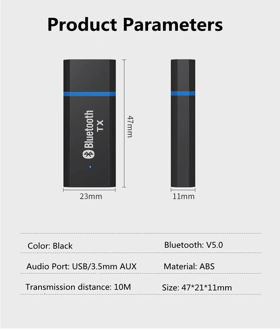 Bluetooth Transmitter 5.0 + EDR Audio Adapter For TV PC Headphones 3.5MM Jack AUX USB Stereo Music Wireless Adapter Plug & Play