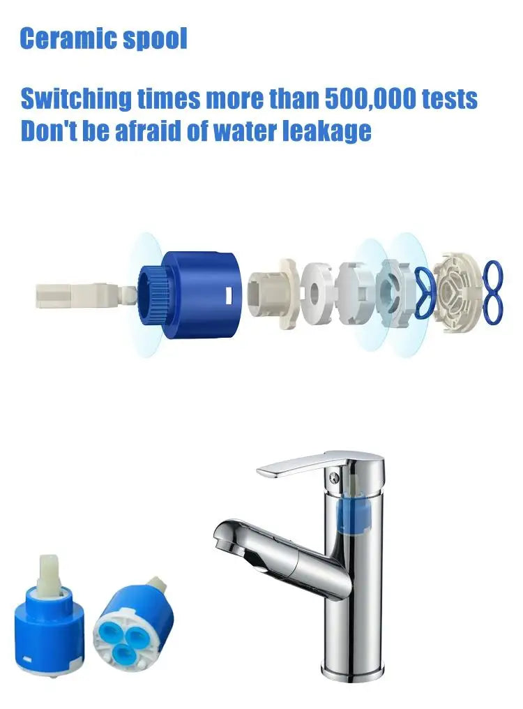 Single Handle Pull-out Bathroom Basin Faucet Hot and Cold Water Countertop Installation Faucet  Water Mode