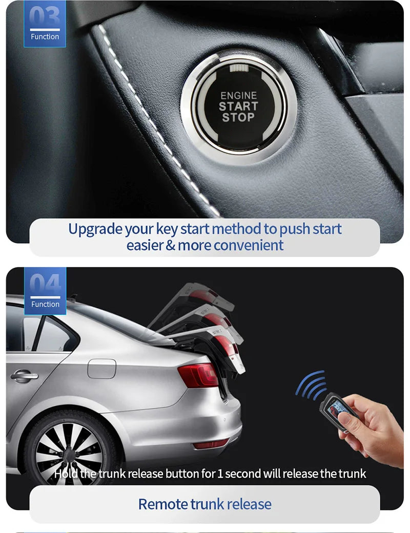 2 Way Car Alarm LCD Display Remote Start Push Button Shock Sensor Microwave Detection Warning Universal System With Siren