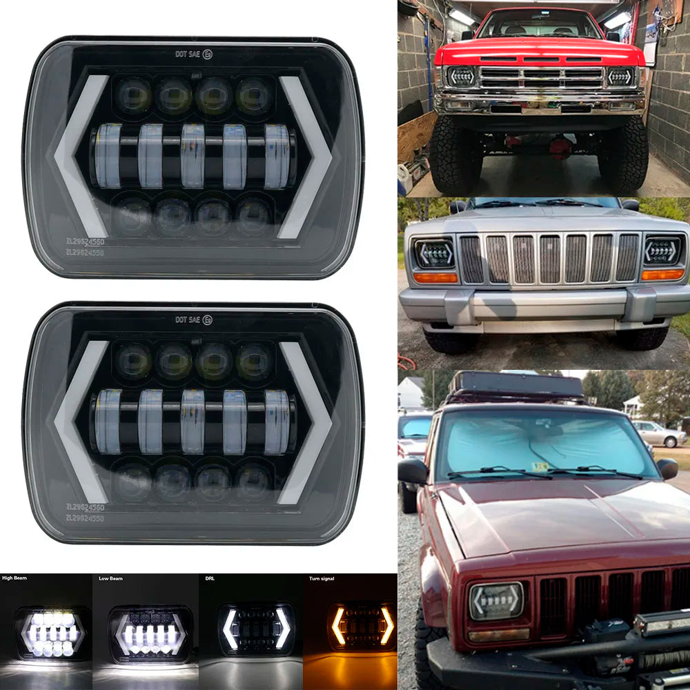 7x6" 5X7" Waterproof LED Projector Headlight Hi-Lo Beam DRL For Jeep Cherokee XJ car accessries