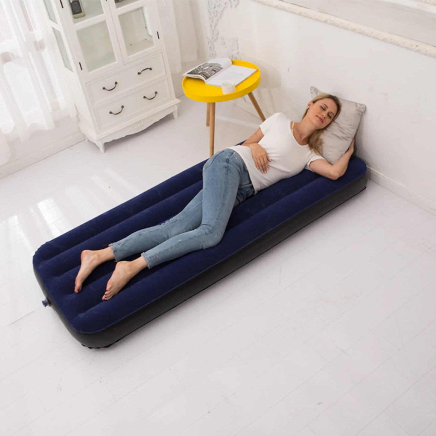 Household Simple Navy Blue Inflatable Mattress Foldable Inflatable Nursing Bed Outdoor Garden Lazy Inflatable Sofa with Air Pump