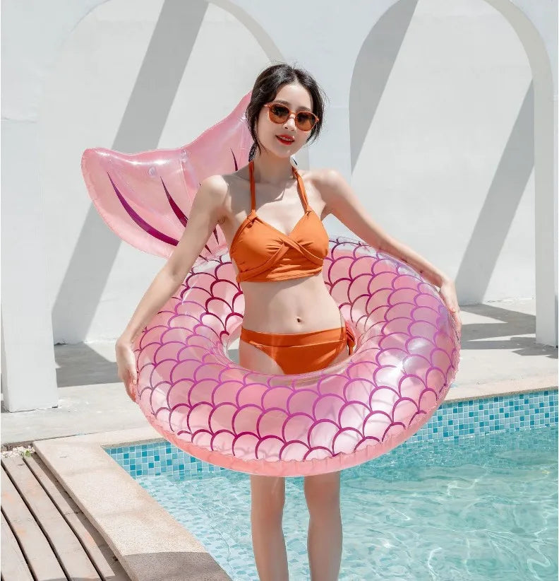 Rooxin Inflatable Swimming Ring Mermaid With Backrest Pool Floaters for Adult Teens Water Play Tube Swimming Mattress Pool Toys