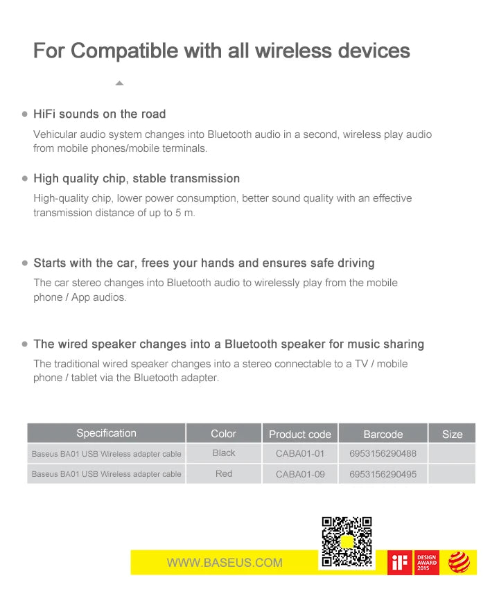 Baseus AUX Bluetooth Adapter Car 3.5mm Jack Dongle Cable Handfree Car Kit Audio Transmitter Auto Bluetooth 5.0 Receiver