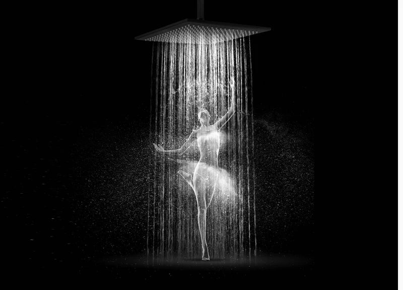 Matte Black Thermostatic Shower Faucet with Rainfall Head And Bathtub Spout Wall-Mounted Concealed Brass Shower  for Bathroom