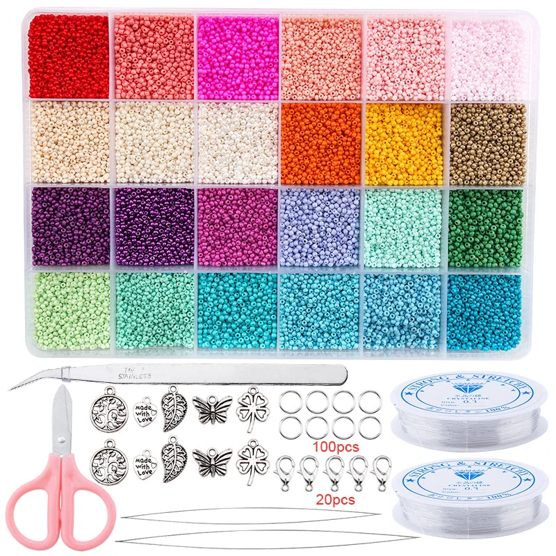 2mm Glass Seed Beads Set Jewelry Making Beads Kit Bracelets Necklace Ring Making Kit For DIY Art  Handmade Craft 20000pcs