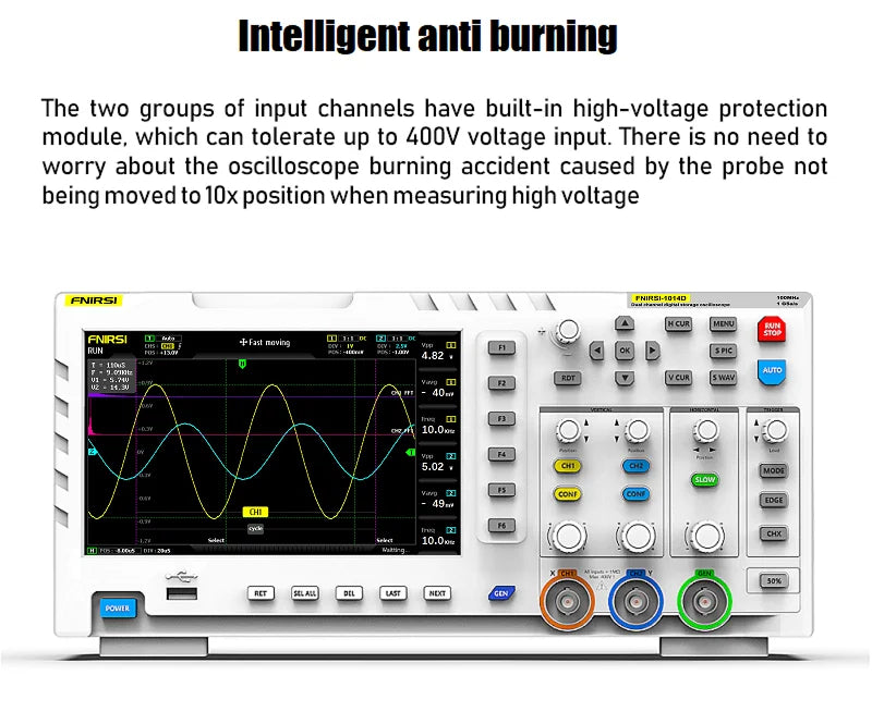 FNIRSI-1014D Dual Channel Desktop Digital Oscilloscope 100MHz* 2 Analog Bandwidth 1GSa/s Sampling Rate 10Mhz  Signal Generator