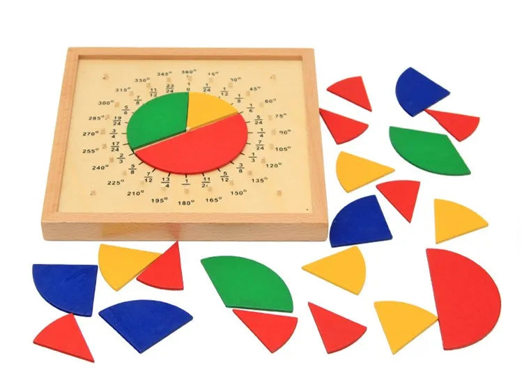 Montessori Mathematic Materials Wood Fraction Circles Board Kids Early Learning Tool Math Educational Game Hand-eye Coordination