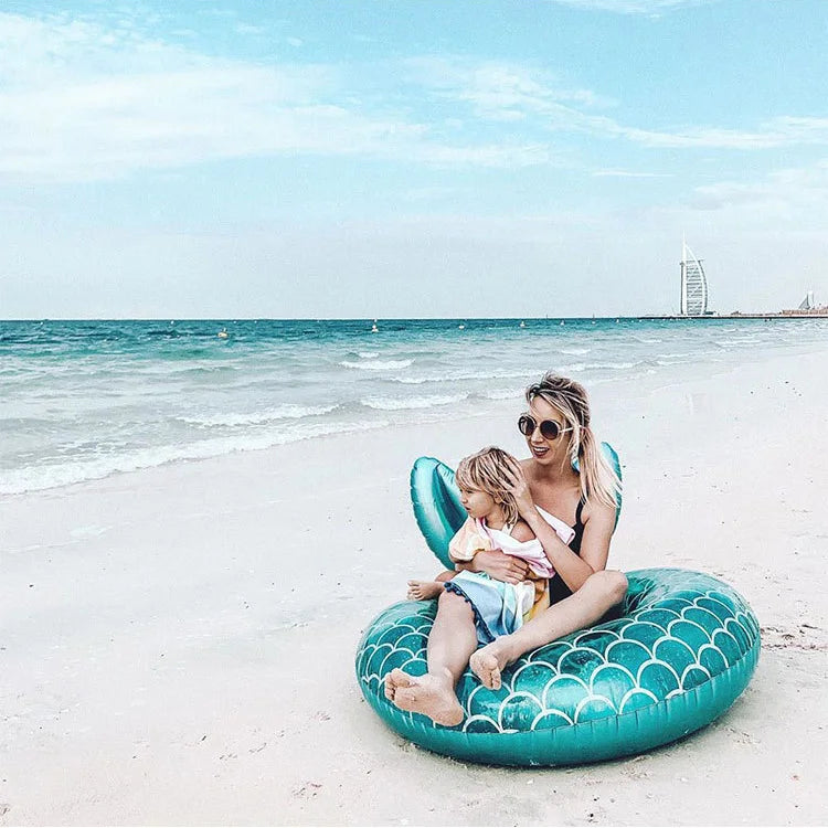 Rooxin Inflatable Swimming Ring Mermaid With Backrest Pool Floaters for Adult Teens Water Play Tube Swimming Mattress Pool Toys
