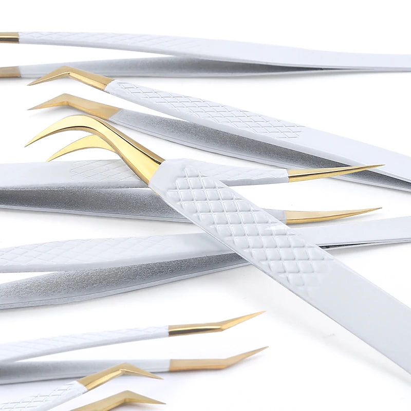 Stainless Steel White-gold Tweezers For Eyelash Extension Anti-Static Eyebrow Eyelashes High Precision Tweezer Makeup Tools