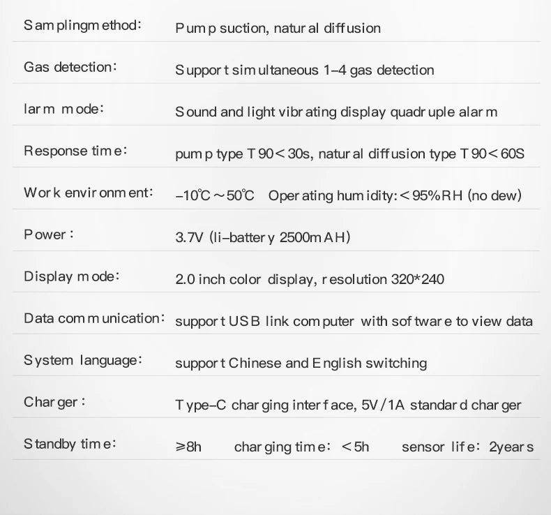 Bosean O2 H2S CO LEL 4 in 1 Oxygen Hydrogen Sulfide Carbon Monoxide Leak Detector Pump Multi Gas Detector Gas Meter