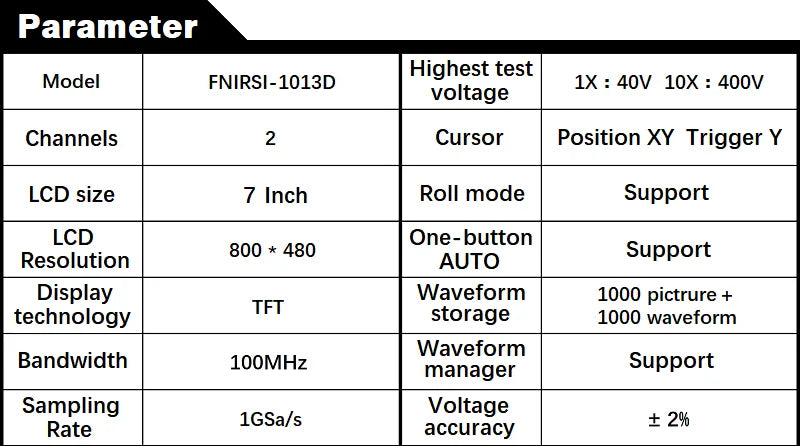 FNIRSI-1013D Digital Tablet Oscilloscope Dual Channel 100M Bandwidth 1GS Sampling Rate 7 Inches Mini Tablet Digital Oscilloscope