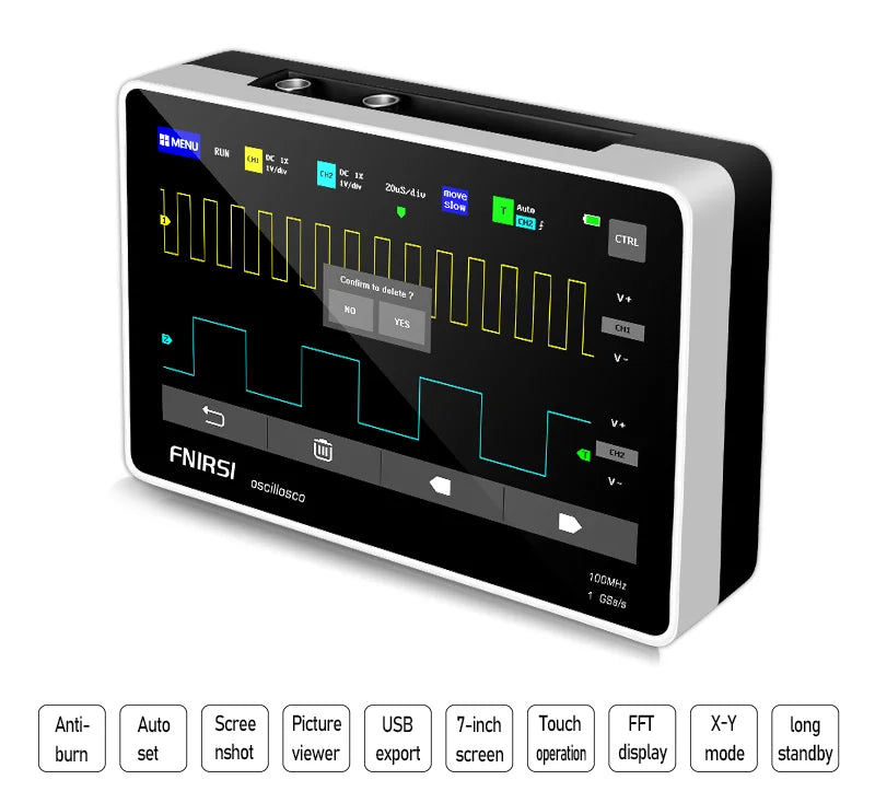 FNIRSI-1013D Digital Tablet Oscilloscope Dual Channel 100M Bandwidth 1GS Sampling Rate 7 Inches Mini Tablet Digital Oscilloscope