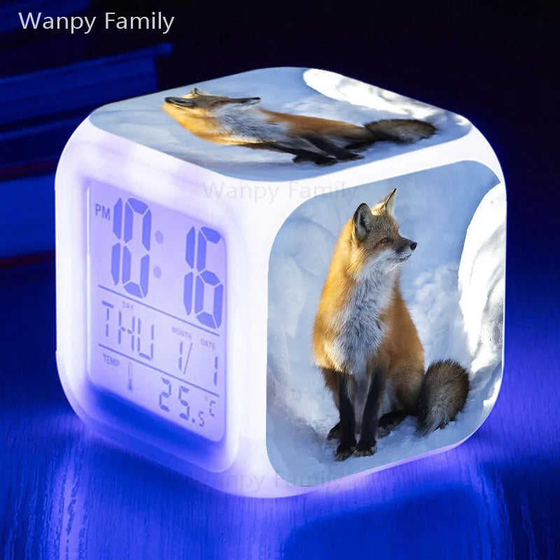 Fox Alarm Clock 7 Color Glowing LED Digital Alarm Clock Multifunction Night Light Electronic Watches Clock Kids Birthday Gifts