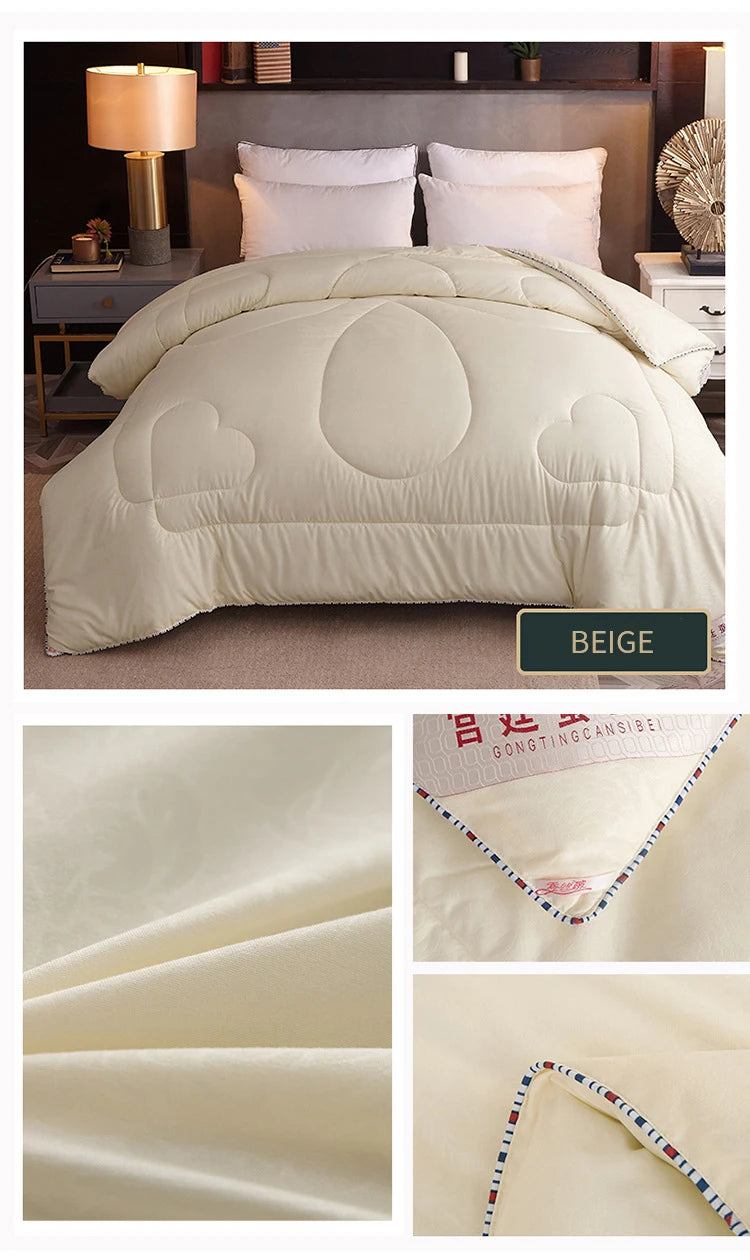 Natural Silk Quilt Mulberry Silk Quilt for Summer Winter Duvet King Queen Twin Size Bedding Handmade Pure Color Students Quilt