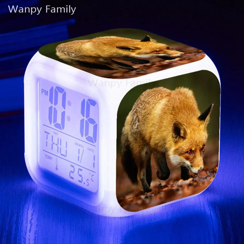 Fox Alarm Clock 7 Color Glowing LED Digital Alarm Clock Multifunction Night Light Electronic Watches Clock Kids Birthday Gifts