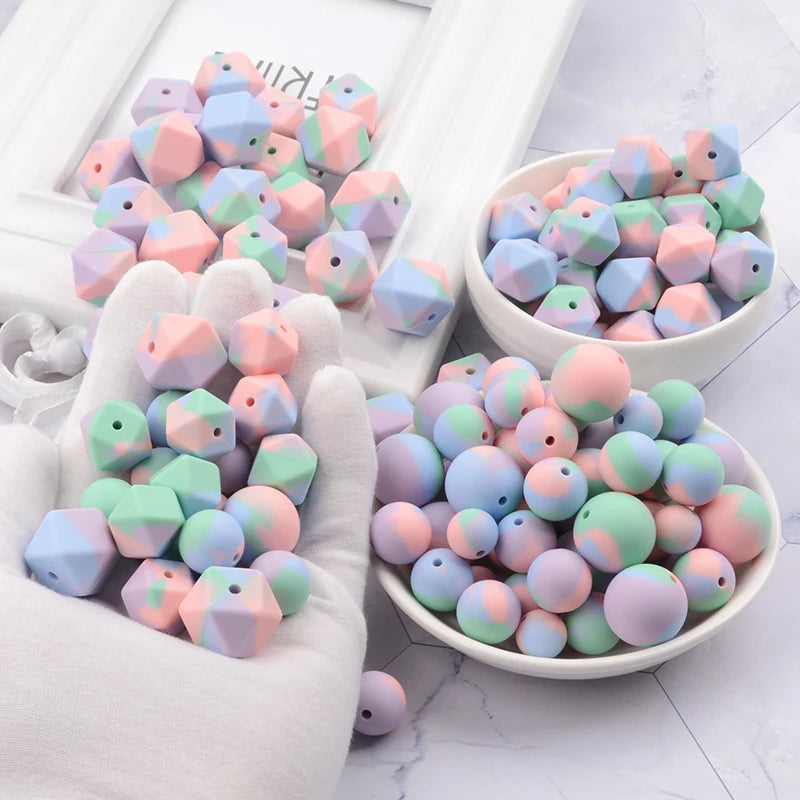 LOFCA 15mm 20pcs/lot Silicone Loose Beads Safe Teether Round Baby Teething Beads DIY Chewable Colorful Teething For Infant