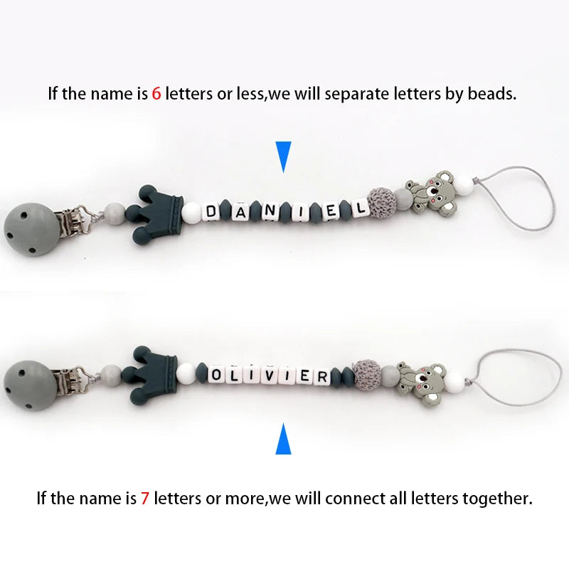 New Handmade Free Personalized Name Pacifier Clips Cute Pacifier Chains Holder Chupetero Personalizado Silicona Baby Shower Gift