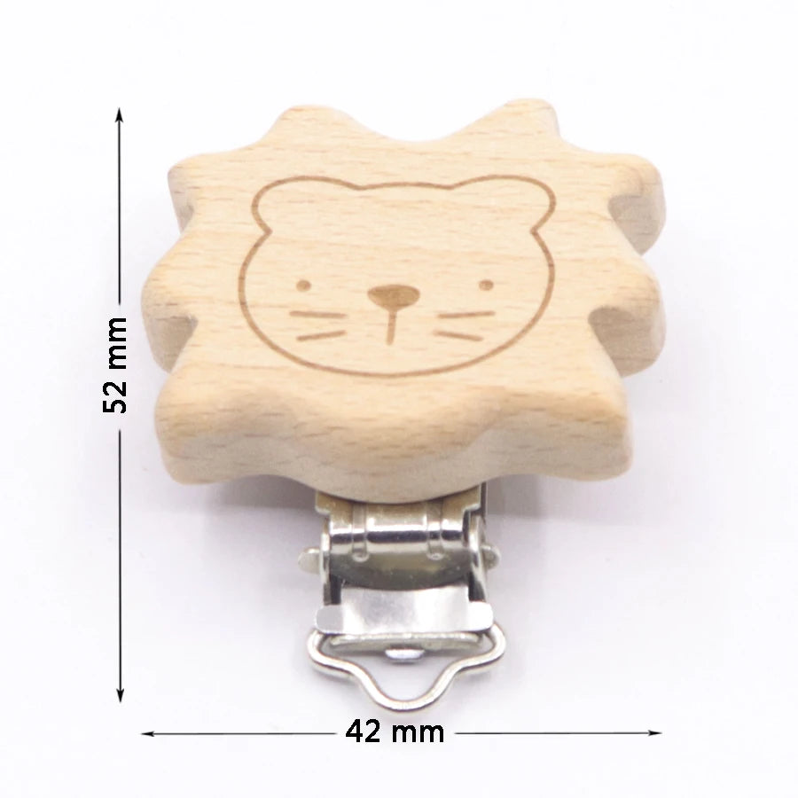 5Pcs/Lot Food Grade Beech Wooden Clip Animal Heart Shape Dummy Clip for Baby Teething Pacifier Chain Holder DIY Accesories