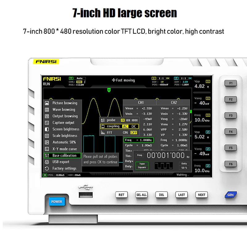 FNIRSI-1014D Dual Channel Desktop Digital Oscilloscope 100MHz* 2 Analog Bandwidth 1GSa/s Sampling Rate 10Mhz  Signal Generator