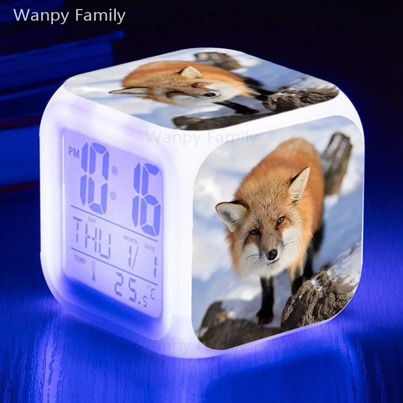 Fox Alarm Clock 7 Color Glowing LED Digital Alarm Clock Multifunction Night Light Electronic Watches Clock Kids Birthday Gifts