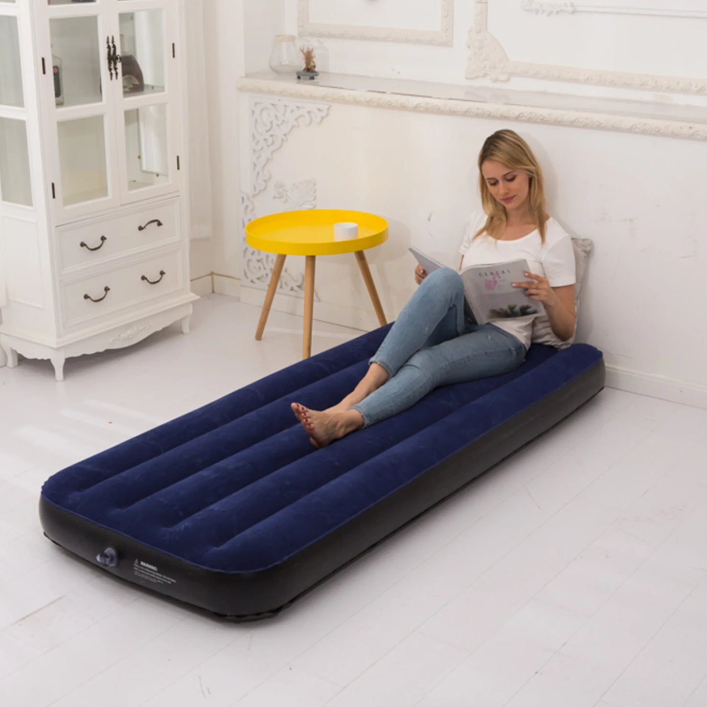 Household Simple Navy Blue Inflatable Mattress Foldable Inflatable Nursing Bed Outdoor Garden Lazy Inflatable Sofa with Air Pump