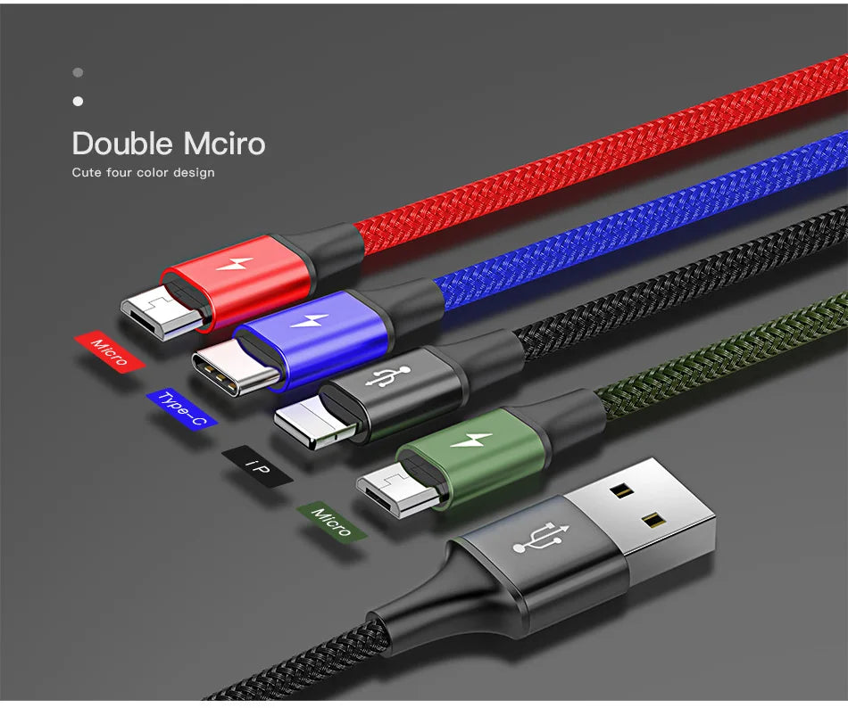 Baseus 4 in 1 USB Cable Type C Cable for Samsung S20 Xiaomi Mi 9 Cable for iPhone 12 X 11 Pro Max Huawei Charger Micro USB Cable