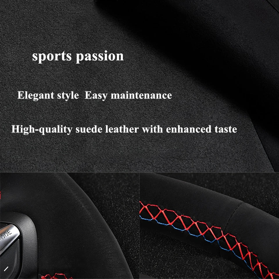 Car Steering Wheel Cover DIY Black Genuine Leather Suede For Mercedes Benz C200 C250 C300 Sport CLA220 B250 B260 A200 A250