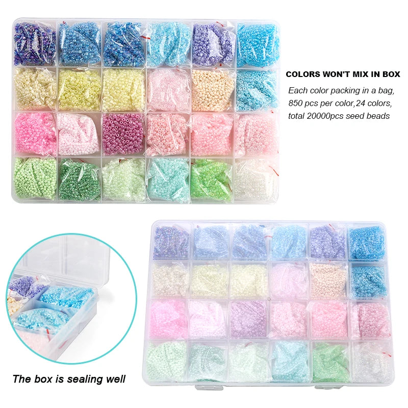 2mm Glass Seed Beads Set Jewelry Making Beads Kit Bracelets Necklace Ring Making Kit For DIY Art  Handmade Craft 20000pcs