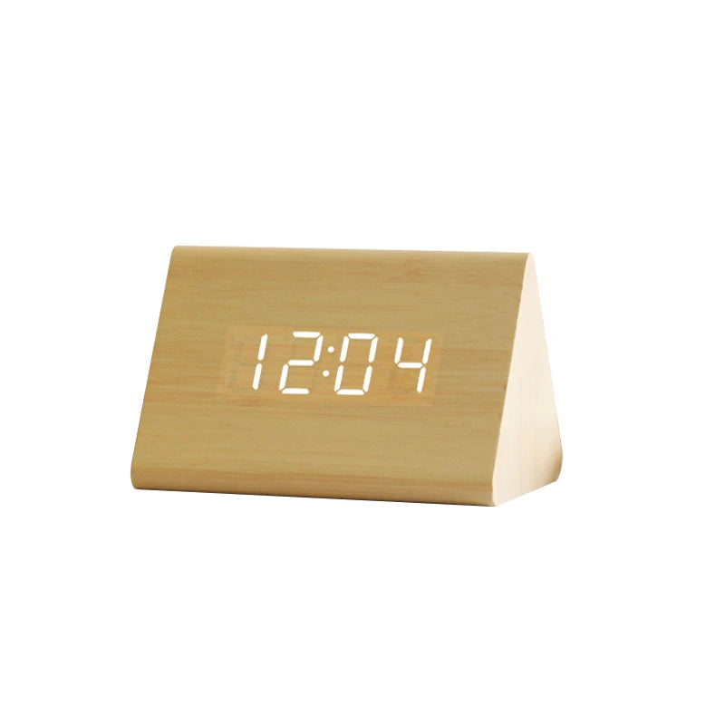 USB/AAA  Clocks LED Wooden Alarm Clock Watch Table Voice Control Digital Wood Despertador Electronic Desktop Table Decor