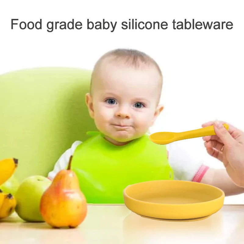 100%Food Safe Approve Silicone Children's Tableware Fashionable Round Food Plates Waterproof Training Bowl Baby Accessories