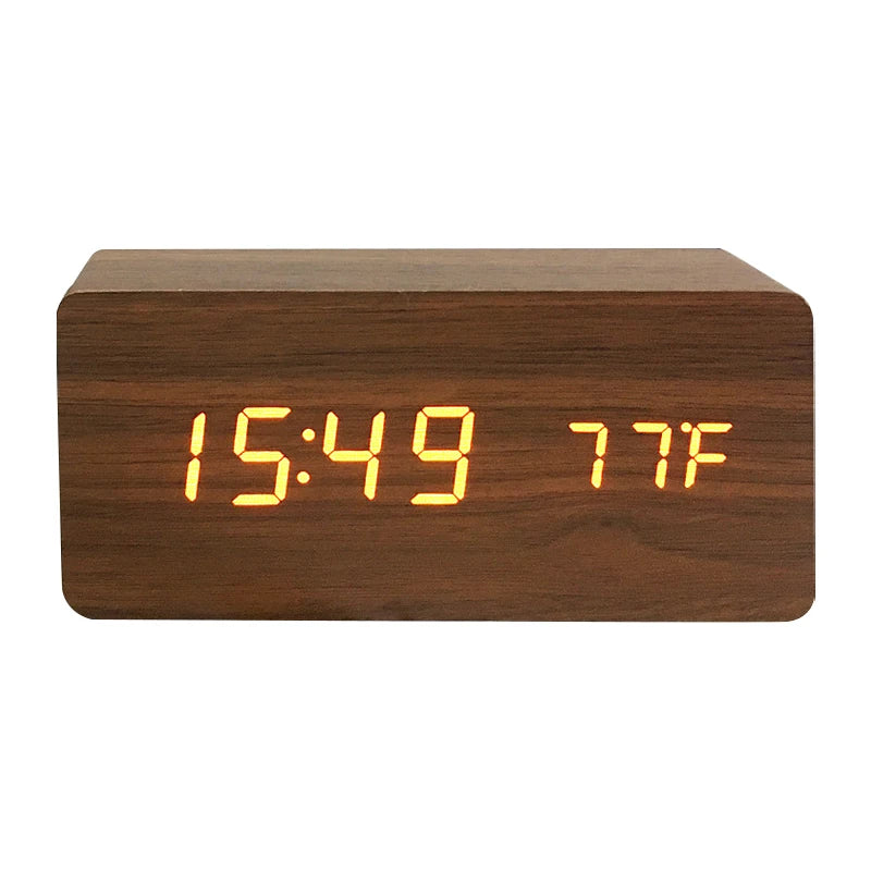 USB/AAA  Clocks LED Wooden Alarm Clock Watch Table Voice Control Digital Wood Despertador Electronic Desktop Table Decor