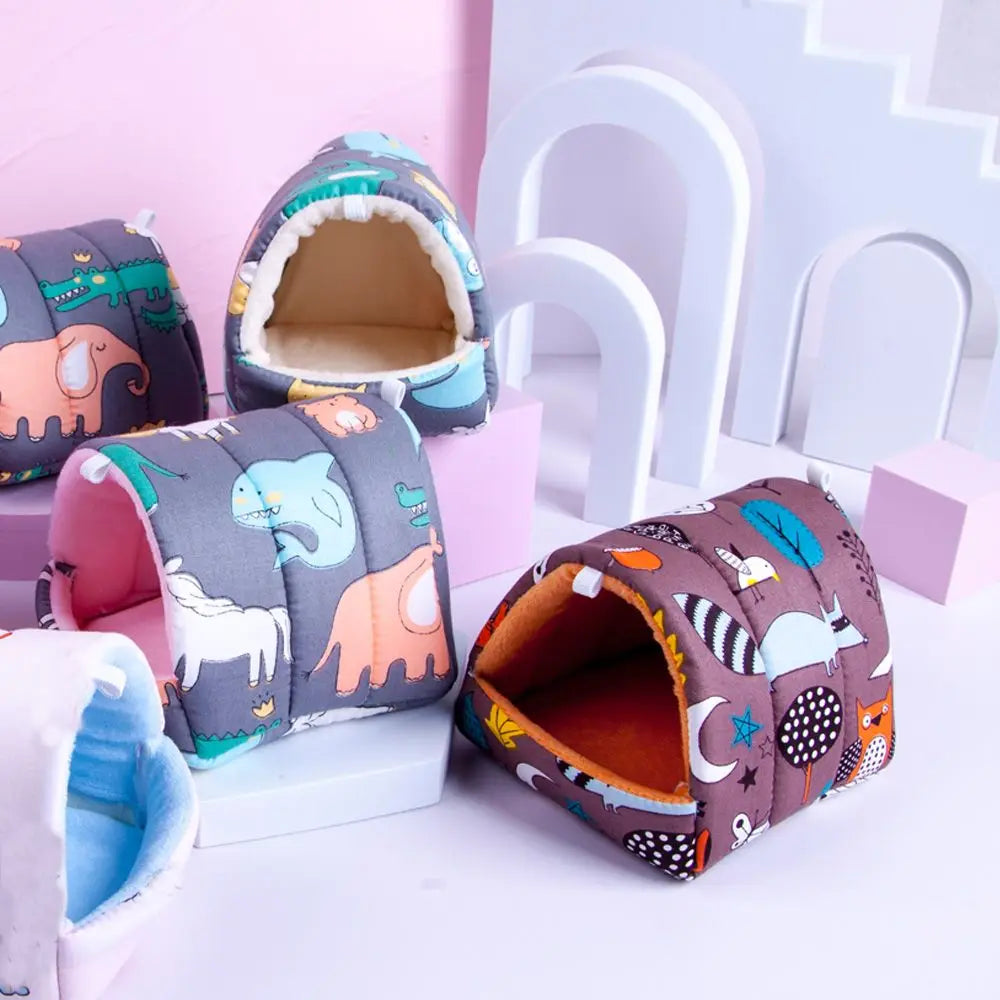 Cute Cartoon Rabbit Squirrel Mini Cage Guinea Pig Nest Small Animal Mice Rat Pet Sleeping Bed Hamster House Winter Warm Soft Mat